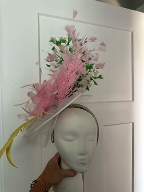 Pink Green Yellow Feather Fascinator - Women Accessories for Kentucky Derby